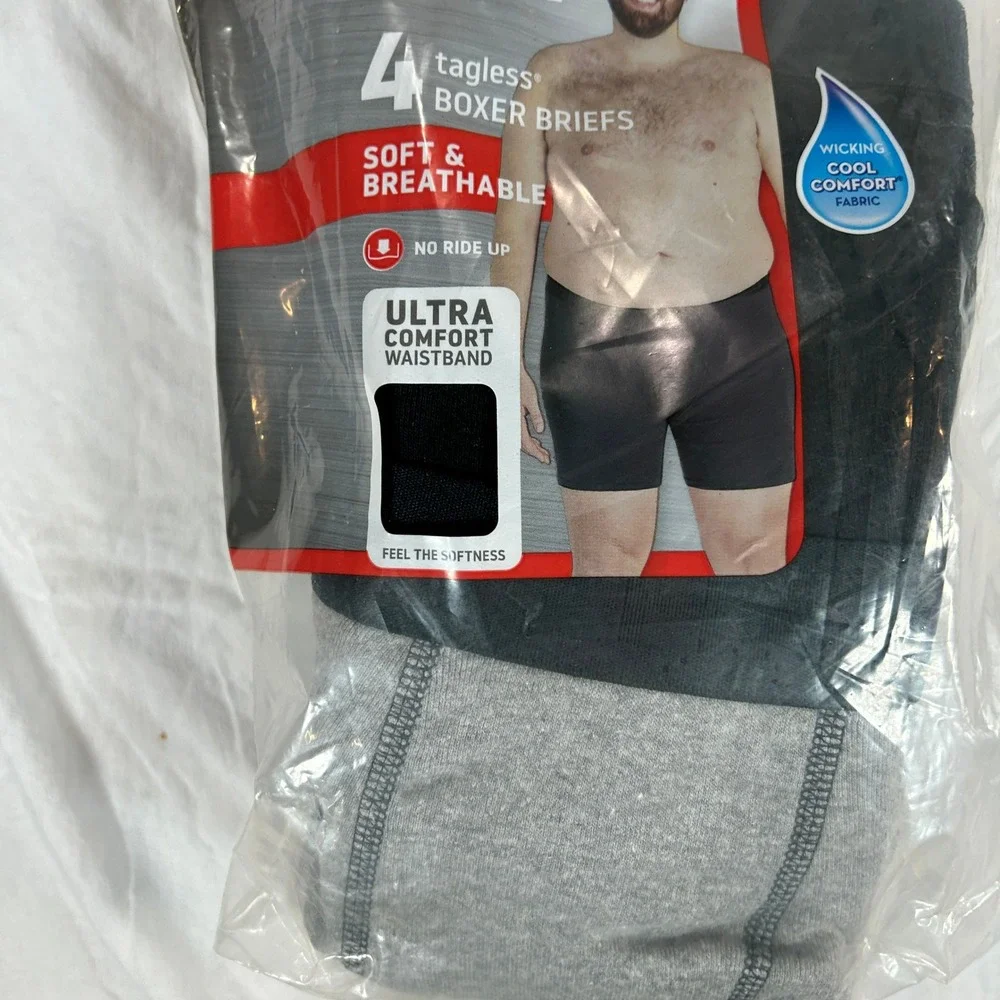 Hanes Ultimate Big Man 4 Pack Boxer Briefs 2XB Black Grey 7701B4 NEW